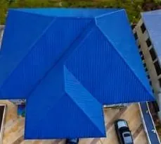 Blue roofing sheets on a building